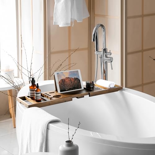 Realgulf Bamboo Bathtub Tray Caddy - Splash-Proof Adjustable (28.5-40") with Wine Holder, Tablet Stand & Non-Slip Grip | Spa-Grade Organizer for Bath Essentials & Reading- Walnut by Realgulf - Image 3