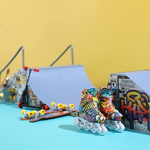 Finger Skateboard Ramp Set,Fingerboard Skate Park Kit with Fingerboard Rail,Finger Scooter,Finger Bike,Finger Clothes and 6 Fingerboards,Skateboard Toys Christmas Birthday Gift for Kids