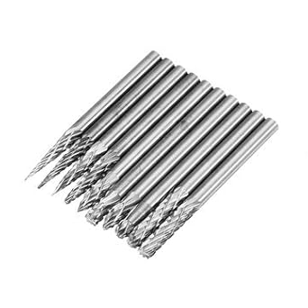 10Pcs 3X3Mm Tungsten Carbide Burr Rotary Drill Bits Double Files Cutter Set, Straight