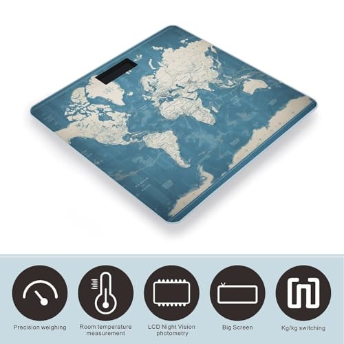 Báscula digital de baño con mapa azul y vidrio templado miniatura 3