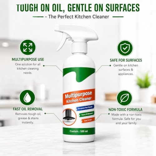 Image of Kitchen Cleaner Spray 500ml | Oil & Grease Stain Remover for Gas Stove, Chimney, Exhaust Fan, BBQ & Grill | Multi-Surface Degreaser Cleaning Spray for Kitchen Surfaces