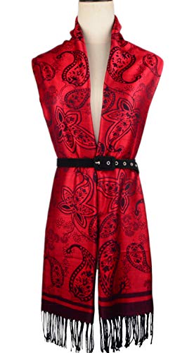 Women's Pashmina Shawl and Wrap Two Tone Ethnic Paisley Pattern Scarf 70.8'X27.5'4