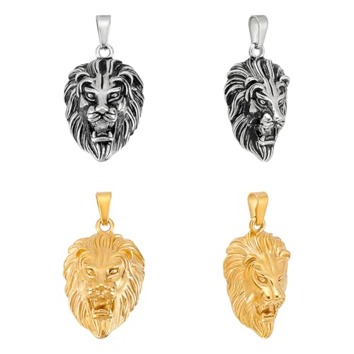 UNICRAFTALE about 4Pcs 2 Colors Lion Head Charms Gold Lion Charms Animal Antique Silver Pendants 304 Stainless Steel Pendants Necklace Pendant King Jewelry Accessory for DIY Crafts Jewelry Making
