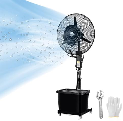 Portable Misting Fan - Industrial 43L Outdoor Cooling Fan with 3 Speeds & 90° Oscillation, Ideal for Garage & Commercial Use, 320W, 26"/30" Size