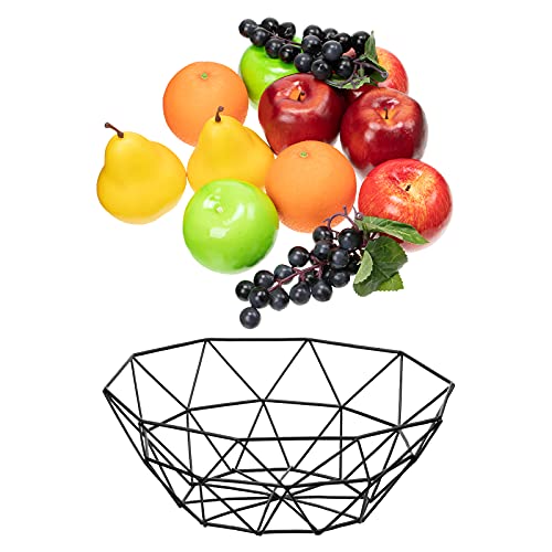 12 Pieces Decorative Fake Fruit Lifelike Artificial Fruit Grapes Orange Fruit Toys Realistic Faux Fruit Decorations And Wire Fruit Basket Fruit Storage Metal Basket Metal Fruit Bowl Black Fruit Holder #TOP1