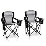 SAILARY 2PCS Folding Camping Chair Portable Outdoor Heavy Duty Padded Chairs Lawn Chair with Cup Holder, Storage Pocket and Cooler Bag, Supports 450LBS Black