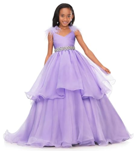 Girls Pageant Dress Ruffles A-Line V-Neck Crystal Prom Puffy Party Ball Gowns with Train PT1492