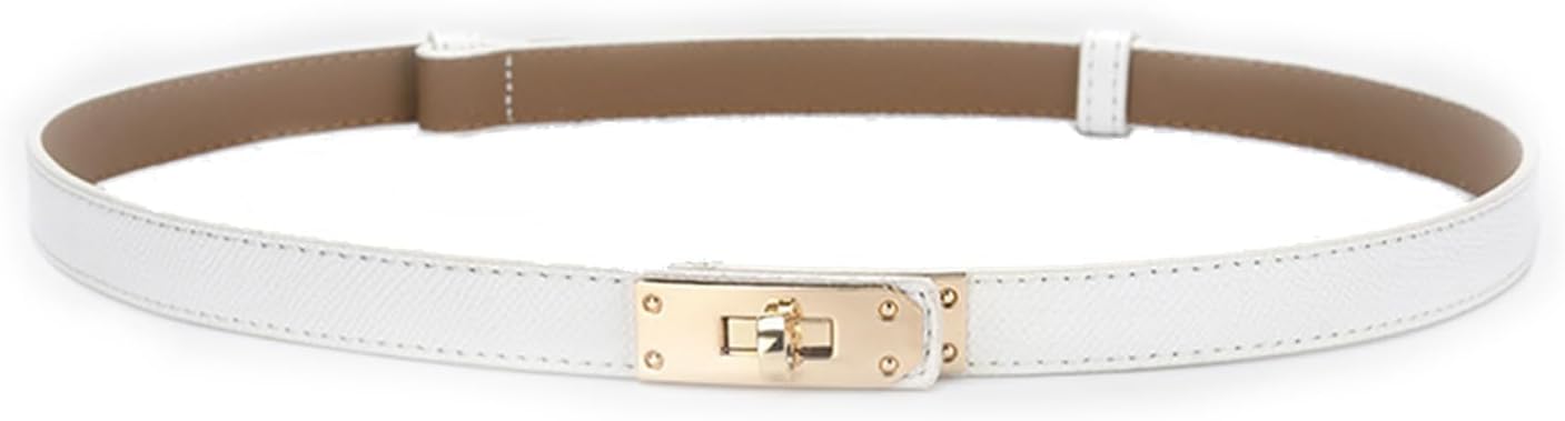 Women's Skinny Leather Belt with Adjustable Silver Turn-Lock Buckle - Ideal for Dresses, Jeans, and Coats, Black