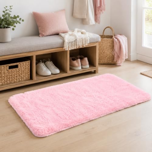 BEIMO Tapis Chambre Fille Rose Shaggy Lavable 80x150cm