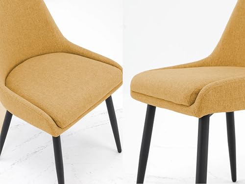 Image of Finch Fox Morris Glam Comfortable Fabric Upholstered Padded Living Room Side Dining Chair for Cafeteria Bedroom, Restaurents, Home, Office with Black Metal Legs in Yellow Color (Set of 2)