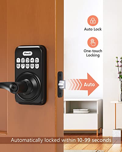 Keyless Entry Door Lock With Handle, Zowill Electronic Keypad Deadbolt Door Locks Handle Lever, Front Door Lock Set, Digital Door Lock, Auto-Locking, Anti-Peep Code Door Handle Lock, Matte Black #TOP1