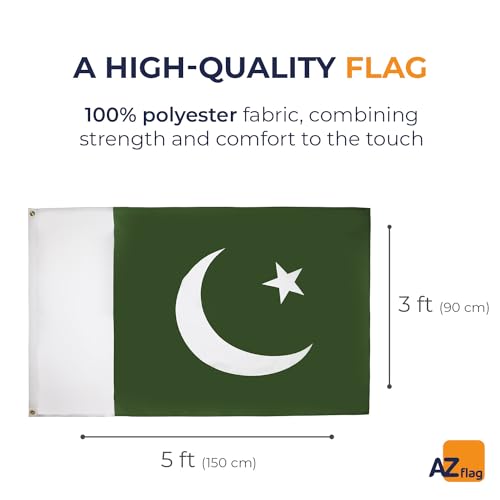 AZ FLAG, Pakistan Flag, 3x5 Ft, 100D Polyester Pakistani Banner with Two Metal Grommets, Fade Resistant, Vivid Colors - Image 2