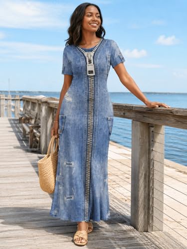 Image of SUZONANA Plus Size Dresses for Women Summer Casual Maxi Dress Short Sleeve Loose Vacation Dress