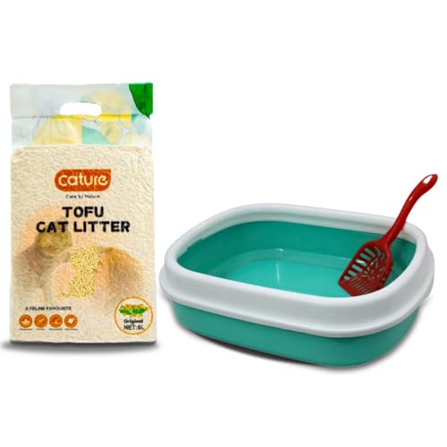 Image of Cature Care by Nature Cat Litter Tray Box for Kittens and Rabbits Open with Pedal Toilet, Large Space Capacity Sand Bowl with Pet Supplies and Free 6 L Cat Litter and Spoon (Color May Vary)