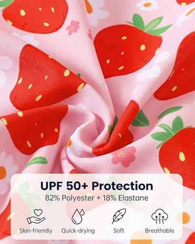 Yhnslsf Baby Swimsuit Girl 12-18 Months Toddler Bathing Suit Girl Strawberry Pink Long Sleeve One-Piece Zipper Rash Guard Ruffle Swimwear with Hat Toddler Swimsuit Girls 18 Month Beach Essentials