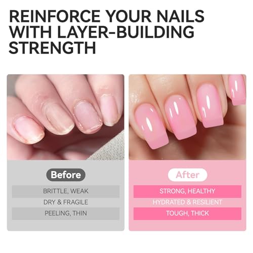 Image of Nail Polish Strengthener and Growth Treatment: Pink Gelike EC 6 in 1 Natural Nail Hardener Extra Strong and Growth - Long Lasting Nail Repair for Damaged Nails - For Daily Work Home Salon