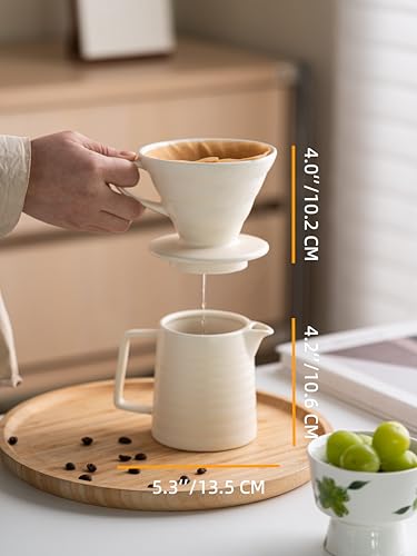 Image of Pour Over Coffee Maker,Ceramic Coffee Maker With 40 pcs Paper Filter,15oz /450ml Pour Over Coffee Dripper (White, V02)