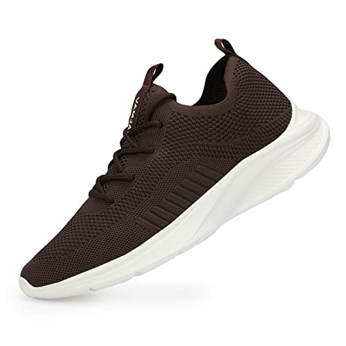 Vamjam Men's Running Shoes Fashion Sneakers - Lightweight Breathable Flying Knitting Lace Up Mesh Walking Shoes Workout Casual Sports Shoes Brown Size 13.5 #TOP1
