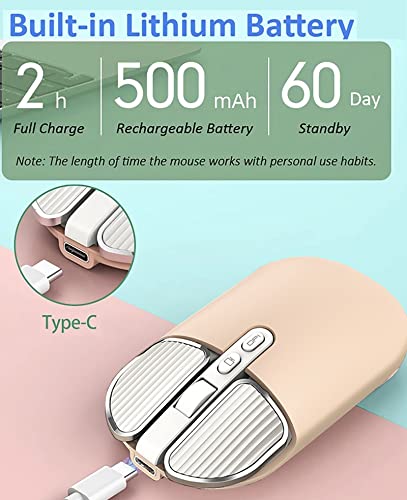 Image of 2.4G Wireless Rechargeable Mouse with USB Receiver,One Click Return to Desk,Mute Button,Power Saving, 2400DPI Optical Cute Girls Mouse for Laptop,Notebook,PC,Tablet (Cream-Colored)