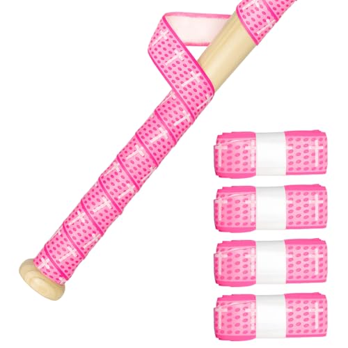 Duluvop 4 Pack Baseball Bat Grip Tapes,1.5mm Precut Full Adhesive Softball Grip Tape,Cross Faith Religious Non-Slip Shockproof Sweat Absorpt Baseball Batting Wrist Tape Replacement - Pink