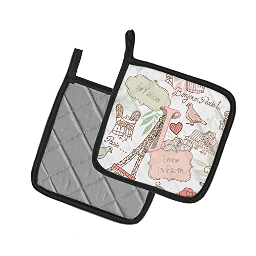Caroline's Treasures Letter J Love In Paris Pink Pair Of Pot Holders , 7.5Hx7.5W, Multicolor #TOP1