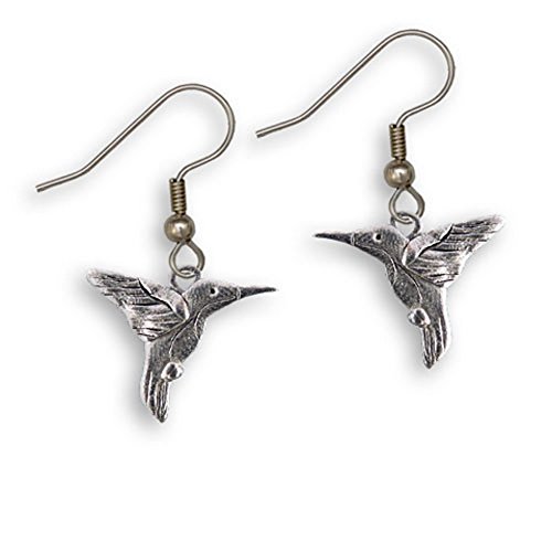 Pewter-and-Enamel-Hummingbird-Dangle-Earrings-for-Women--Handcrafted-in-the-USA--Jewelry-Gifts-for-Hummingbird-Lovers--Hook-Earrings