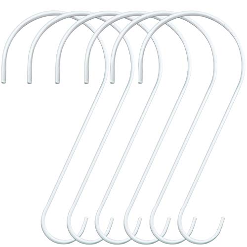 DINGEE Powder Coated 12 Inch Metal S Hook for Bird Feeder，White 6 Pack Tree Branch S Hook Large Heavy Duty S Hooks for Hanging Plants Outdoors Garden,Lanterns, Ornaments
