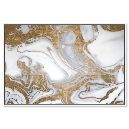 The Oliver Gal Artist Co. Abstract Modern Canvas Art - Black Tie Nights, Wall Art for Living Room, Bedroom, and Bathroom, 36 in x 24, Gold and White Home Decor