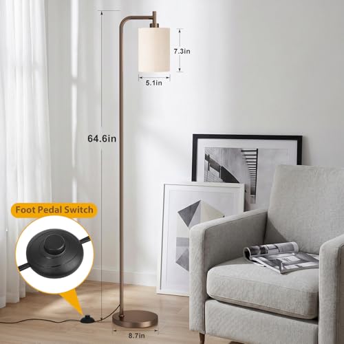 Image of Ziisee 64 inch Floor Lamp for Living Room with Remote Control, Deep Beige Shade with Brown Pole, Dimmable Tall Lamps for Bedroom Office Corner, 9W LED Bulb Included