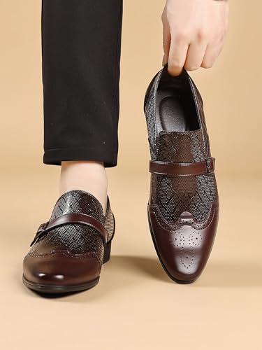 Men's Patent Leather Dress Shoes – Oxford Formal Business Tuxedo Shoes with Stitched Design & Textured Pattern, Slip-On Casual Work Wedding Shoes3