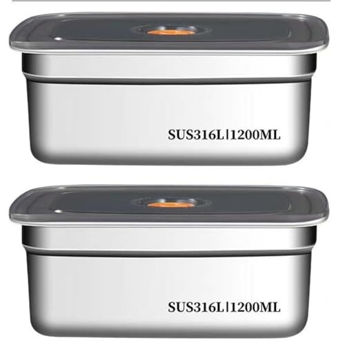 Image of Fridge Storage Box 316 Stainless Steel Food Storage Containers | Food Grade, Leakproof Kitchen Organizer | Freshness Locking, Microwavable & Freezer Safe (1200 ML - 2 PCs)