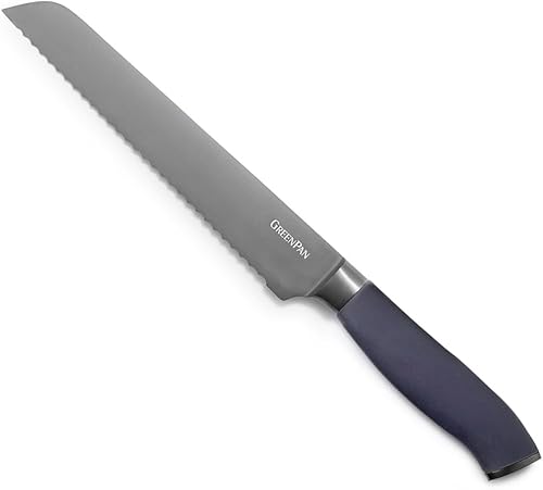 GreenPan Cuchillo de pan de titanio de 8 pulgadas, recubierto de titanio, acero inoxidable, ecológico, agarre ergonómico, antideslizante,