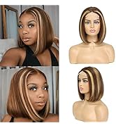 Highlight Bob Wig Human Hair Wigs Glueless T Part 4x1 lace Closure Wig 10inch Short Bob Wigs Ombr...