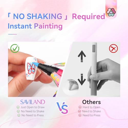 Image of SAVILAND Nail Art Pens Set: 12 Colors Quick Drying Acrylic Paint Markers 3D Nail Polish Pens for Nail Art Color-fast Nail Point Dotting Drawing Painting Liner Pens Nail Art Design Tools Kit Home DIY