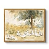 ARPEOTCY Vintage Framed Canvas Wall Art, 8x10inch, Farmhouse Nursery Duck Wall Decor, Rustic Art Prints Home Decor, Cute Duck Illustration Paintings for Living Room Bedroom Office Decoration