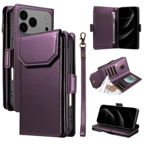 Étui en cuir iPhone 15 Plus violet housse portefeuille aux finitions soignées