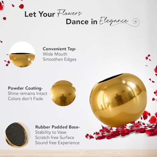 Image of Nostrae by Ekhasa Unbreakable Metallic Ball Flower Vase for Home Decor | Aesthetic Flower Vase Gift for Living Room | Decorative Metal Vase Gift for Wedding, Housewarming