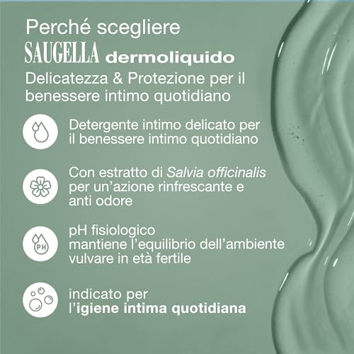 Saugella Dermoliquido Detergente Intimo Quotidiano, pH 3.5, Antiodore, Rinfrescante e Tonificante, con Salvia e Acido Lattico, 750 ml - Immagine 1