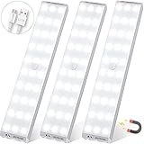 LED Closet Light,30-LED Newest Rechargeable 1000mAh Battery Operated,Motion Sensor Under Cabinet Lighting,Magnet Easy to Stick on Anywhere Safe Night Light Bar for Kitchen,Wardrobe,Hallway (3 Pack)