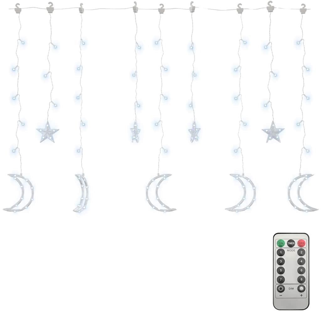 Łańcuch świetlny, oświetlenie bożonarodzeniowe, gwiazda i księżyc, z pilotem zdalnego sterowania, 138 diod LED, zimna biel, 2 x 0,9 m, kabel USB, przedłużenie 3 m, do użytku wewnątrz i na