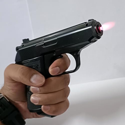 Image of Metallic Gun /Pistol Shape Barrel Pull Back System & Holster Pocket Lighter Pocket Lighter | 508 Gun Lighter with Cover Pocket Lighter (Black)