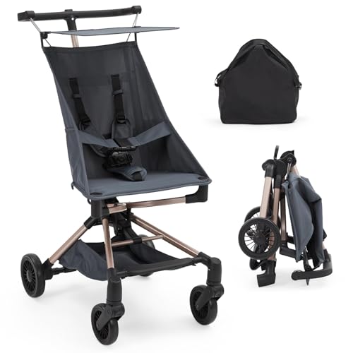 Patinete ligero para bebé de menos de 10 libras: paraguas compacto de viaje con una sola mano, canopy ajustable, ruedas giratorias de 360 ° y arnés de seguridad de 3 puntos, incluye bolsa de