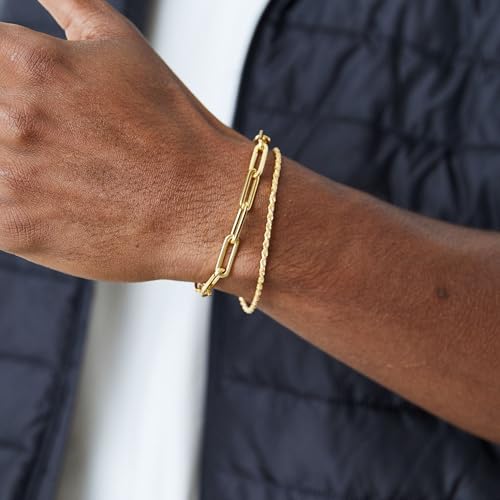 Mens Bracelet, 14K Gold Bracelets for Men Layered Paperclip Rope Chain Bracelets Set 6.5-9 Inches Mens Bracelet Gold Mens Jewelry Gifts for Dad Husband Boyfriend2