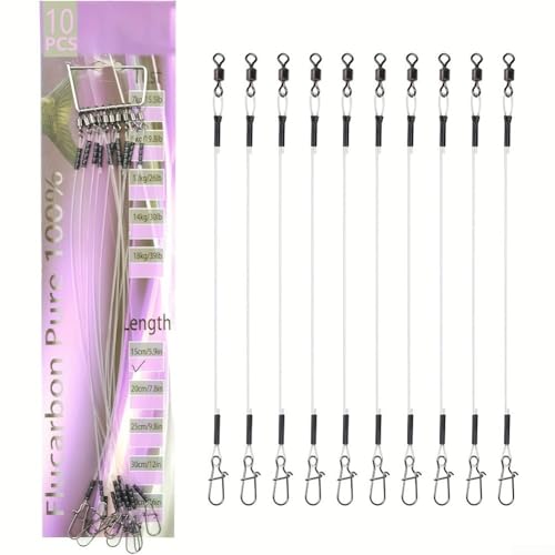 VRTYVEYBB Set of Ten Fluorocarbon Fishing Leader Lines Superior Sensitivity and Quick Snaps Designed for Serious Anglers (7KG 15CM)