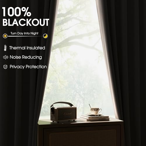 100% Blackout Curtains for Bedroom 84 Inches Long 2 Panels Faux Linen Curtains Black Out Thermal Insulated Room Darkening Drapes Natural Ivory Cream Pleated Back Tab Hook Belt Pocket Curtain 52x84 - Image 6