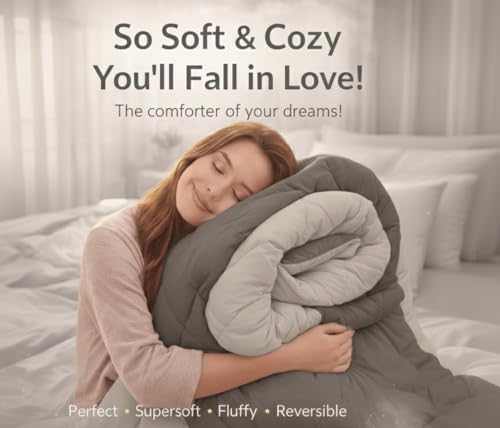 Image of Dual Tone Reversible Ultra-Soft Heavy Glace Cotton AC Comforter Double Bed | 90x100 Inch |Filled with Pure Microfiber | All-Season Premium Comforter (Mist Grey)