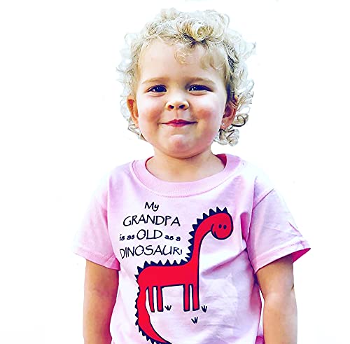 My Grandpa Is As Old As A Dinosaur - Grandpa Kids Shirt, Funny Children's Tees, Back to School Clothes, Short Sleeve (2T, Pink) - Main Image