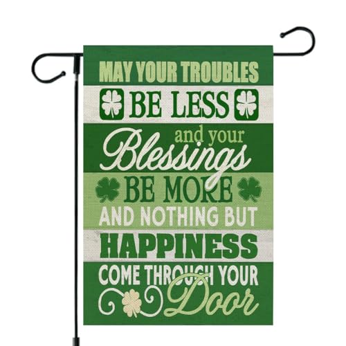 CROWNED BEAUTY St Patricks Day Blessing Garden Flag 12x18 Inch Double Sided for Outside Small Burlap Green Shamrock Holiday Yard Flag