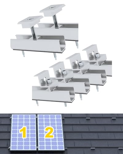 Aurinktron Soporte Placas Solares Kit,Kit de montaje de panel solar para 2 módulos fotovoltaicos, Abrazaderas Laterales y Soportes Centrales Ajustables 30/35 mm,para RV,Barco,Caravanas,Yate,Coche