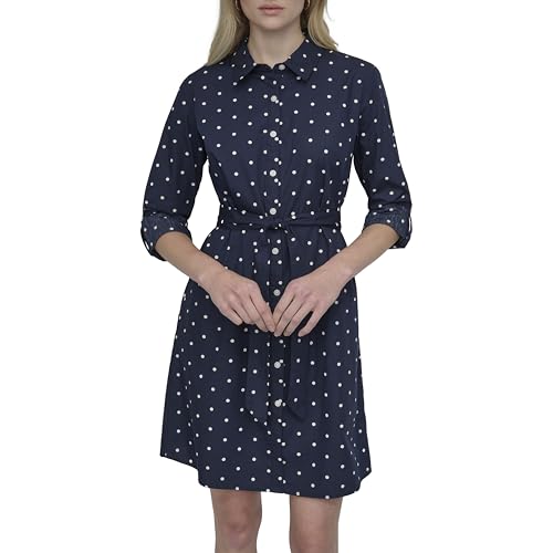 Image of DKNY Women's Long Sleeve Collared Tie Fit & Flare Mini Dress